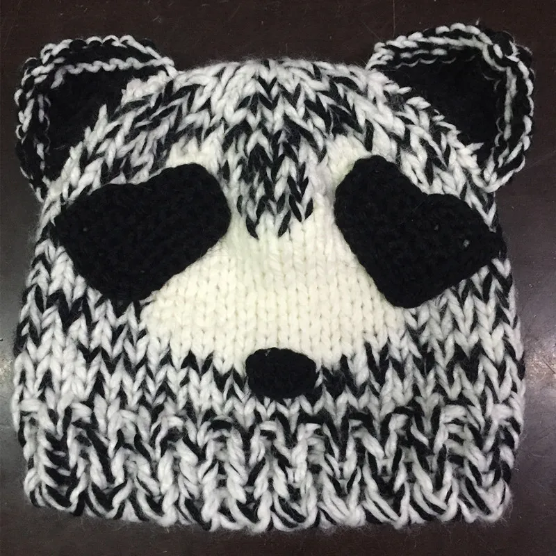 BomHCS Cute Panda Children's Thick Warm Hat Handmade Knitted Beanie Caps