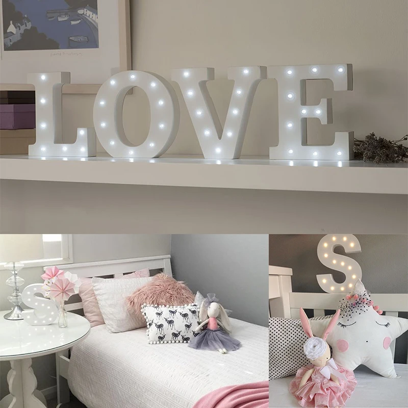 

15cm White Wooden 3D Luminous Letters Lamp wood LED Marquee Sign Alphabet Letter Light Night ins Wall Wedding Party Decoration