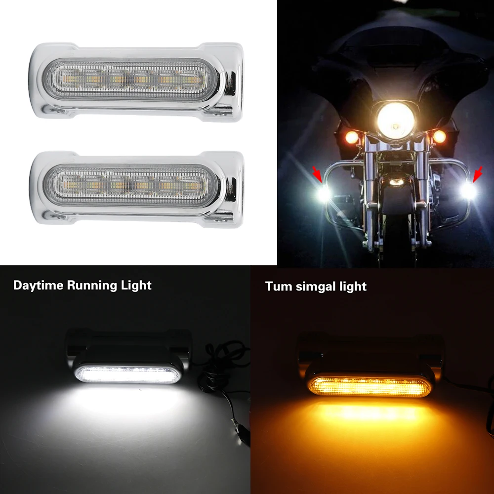 Black/chrome Motorcycle Highway Bar Switchback Turn Signal Light White Amber LED For Crash Bars for Harley Touring Victory