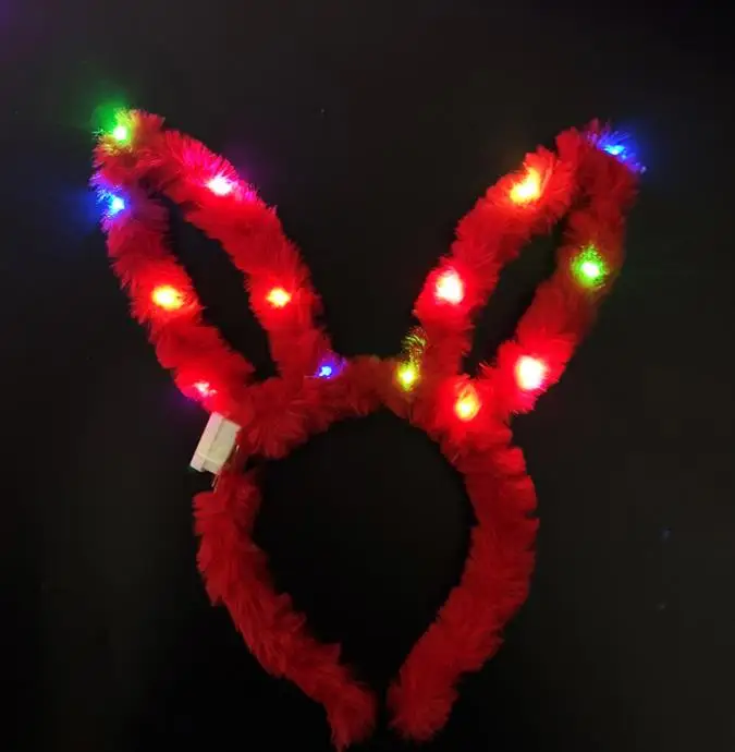 LED Flashing Plush Rabbit Ears Headband Women Girls Bunny Light Up Hairband Headwear Glowing Hoop Wedding Birthday Party Favors