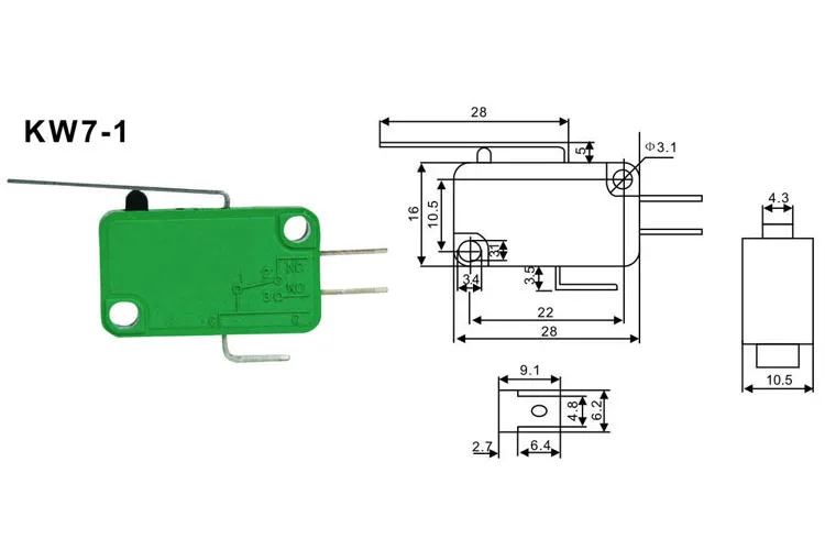 ABBEYCON  YT KW7-1 Mini Operation Steel Wire Hinge Lever Type Elevator Micro Switch/Micro Switch 15a 250vac/ Long Lever Switch