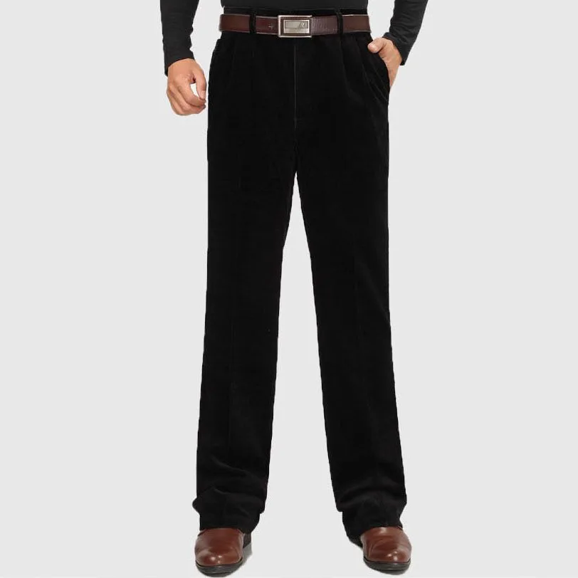 Idopy Male Winter High Waist Corduroy Pants Plus Size 46 Thicken Fleece Warm Pants Velvet Business Loose Trousers Jeans