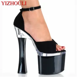 Noble Black Dress Bride Dinner Shoes 18 cm High Heels, Root 7 inch Sexy Model Runway Sandals