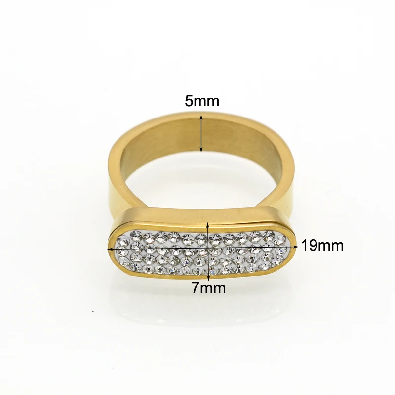 Solid Fashion Flat Tag Ring Punk Finger Ring Gold Color Lucky Crystal Ring For women Stainless Steel Ring Jewelry Wholesale