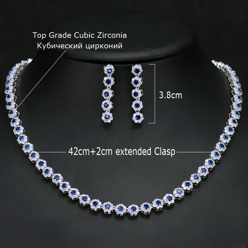 CWWZircons Multi Color Cubic Zirconia Women Wedding Choker Necklace And Earrings Sets Elegant Women Party Costume jewelry T119