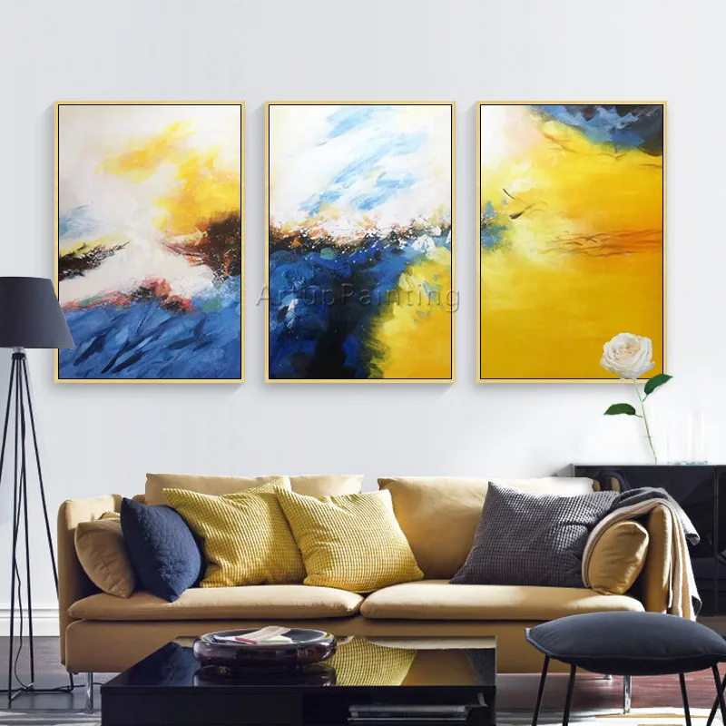 Canvas Acrylic painting Abstract 3 pieces blue yellow Painting caudros decoracion Wall Art Pictures for living room Home Decor09