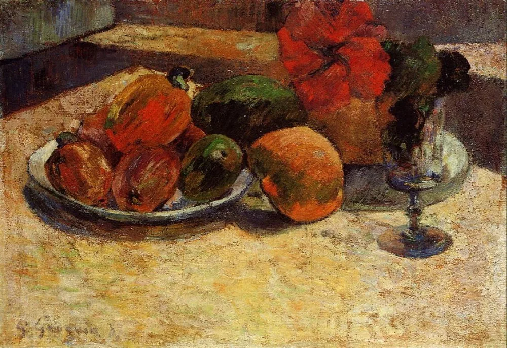 

High quality Oil painting Canvas Reproductions Still life with mangoes and hibiscus (1887) by Paul Gauguin hand painted