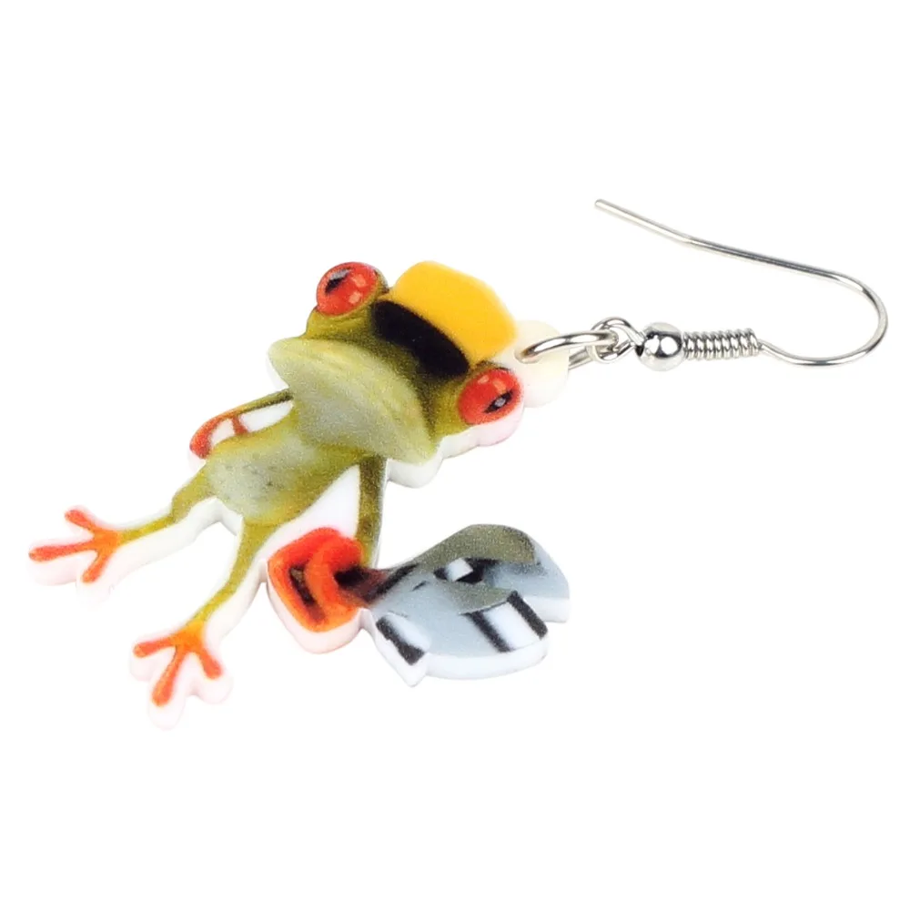 Bonsny Statement Acrylic Cartoon Repairman Frog Earrings Drop Dangle Cute Animal Jewelry For Women Girls Teens Gift Accessories