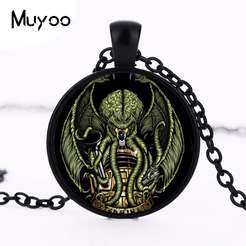 Fashion Kraken Cthulhu Pendant & Necklace Cabochon Vintage Long Sliver Chain Statement Necklace Fine Jewelry HZ1