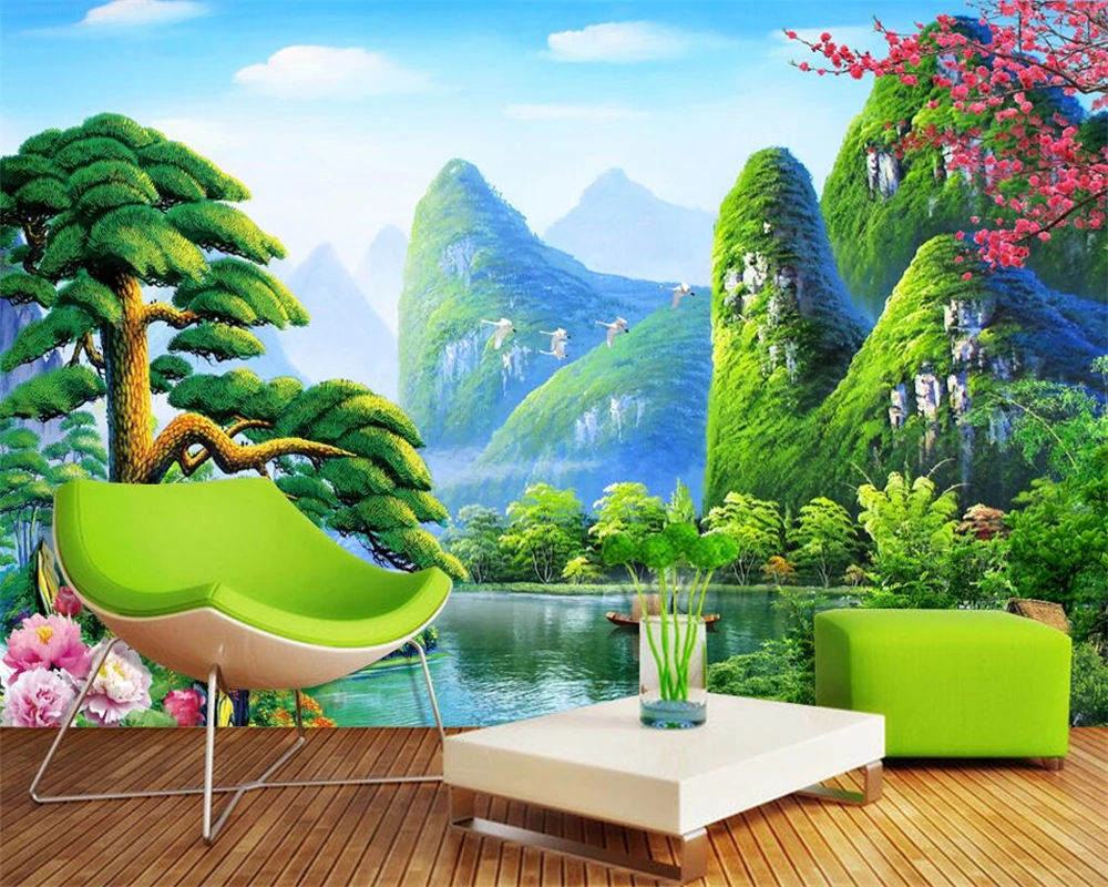 

beibehang Custom wallpaper Chinese landscape painting green landscape mural home decoration living room bedroom 3d wallpaper