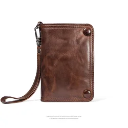 Ruil-cartera de piel de cabra hecha a mano para hombre, bolso de mano con cremallera, monedero de cintura, estilo Retro inglés, de alta calidad, novedad de 2022