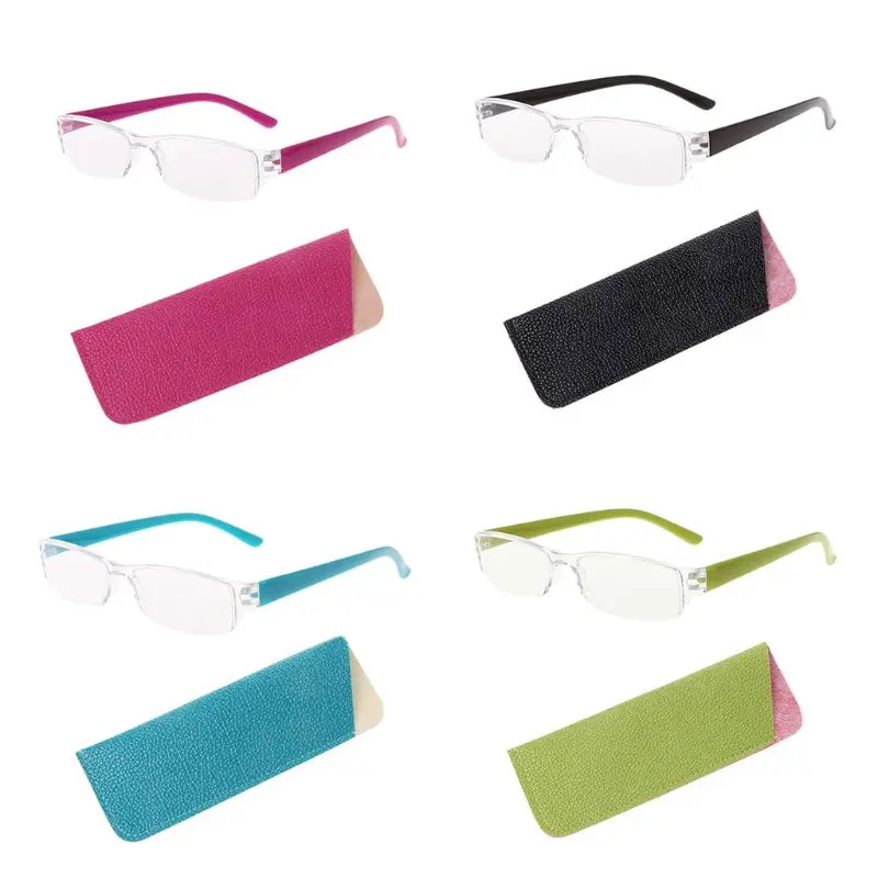 Unisex Lightweight Clear Slim Fashion Rimless Reading Glasses 1.00-4.00 Diopter Eyewear With Leather Case