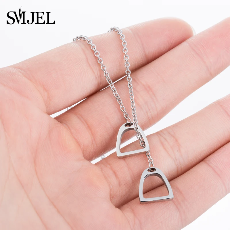 SMJEL New Lucky Horse Shoe Necklaces Stainless Steel Double Horse Stirrups Necklaces & Pendants for Women Accessories Gift