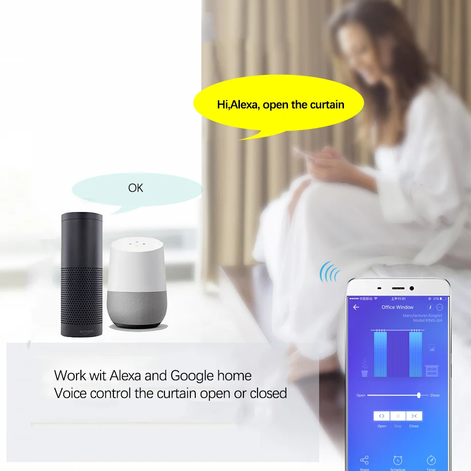 Ewelink app Wifi Electric Smart Curtain Motor Intelligent Support Voice Control Alexa Google Assistant Yandex Alice smart home