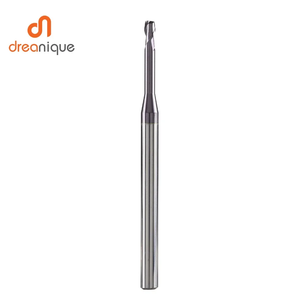 Dreanique carbide end mill 2 flute end mill d0.5-d2.0 for milling deep slot mold making long neck end mills cnc milling cutter