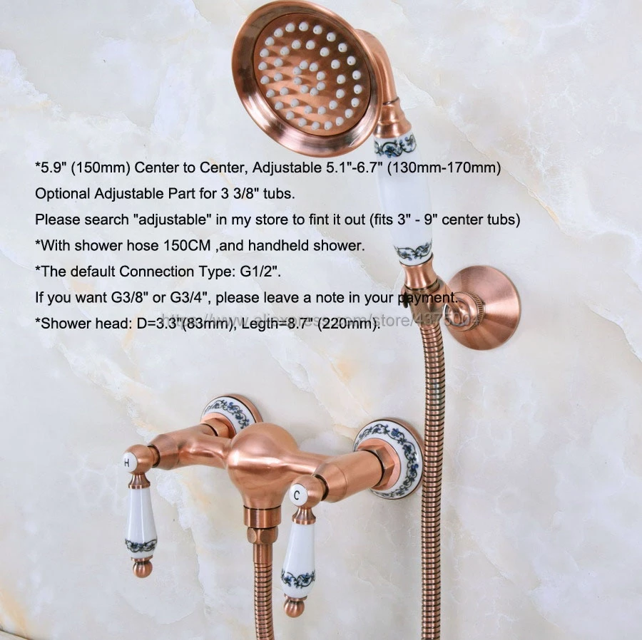 Wall Mounted Antique Red Copper Bathtub Faucet With Hand Shower Bathroom Bath Shower Faucets Nna302