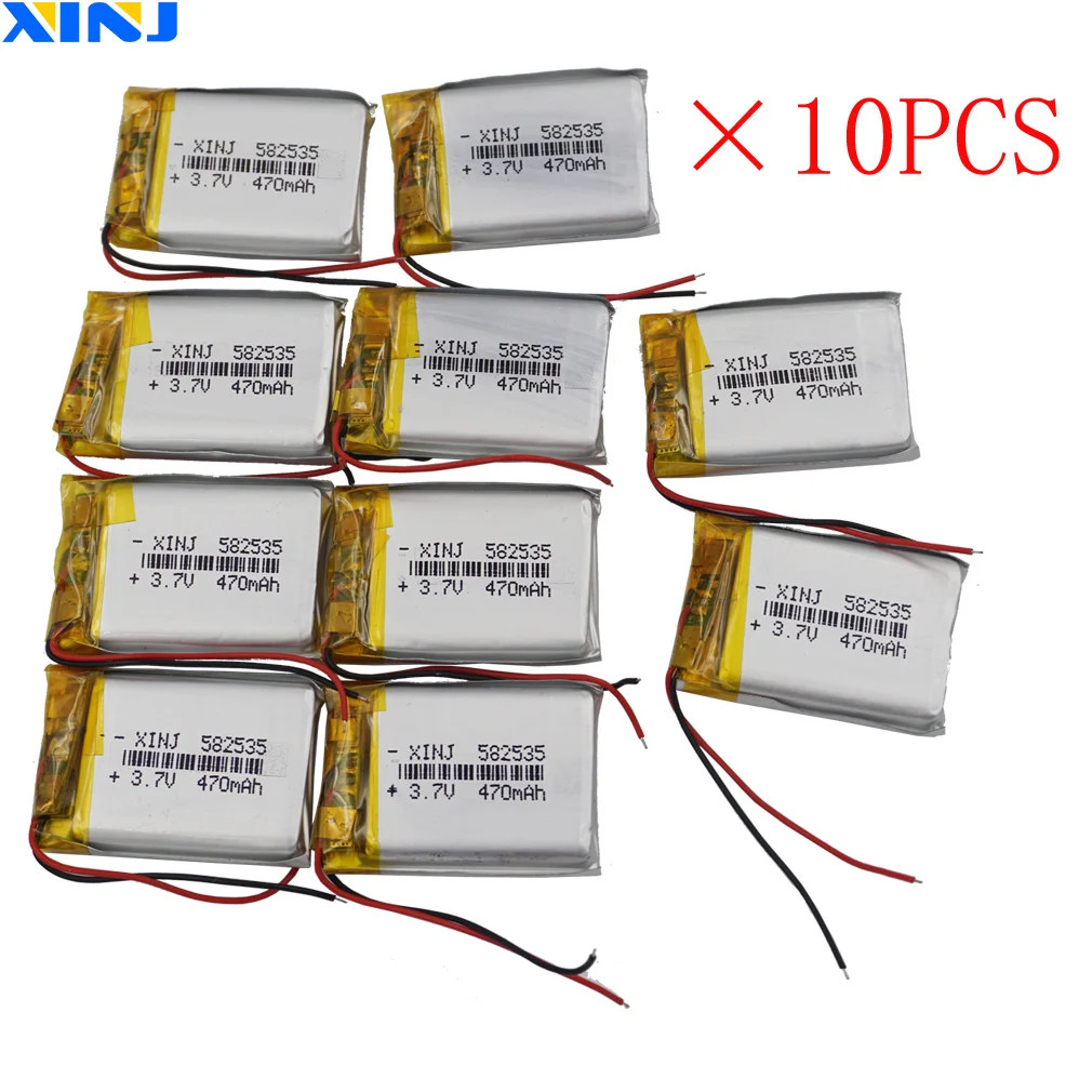 10pcs 3.7V 470mAh 1.73Wh Rechargeable Polymer Lipo Lithium Battery Cell 582535 For Smart Watch MP4 Music Player DVC DVR Camera