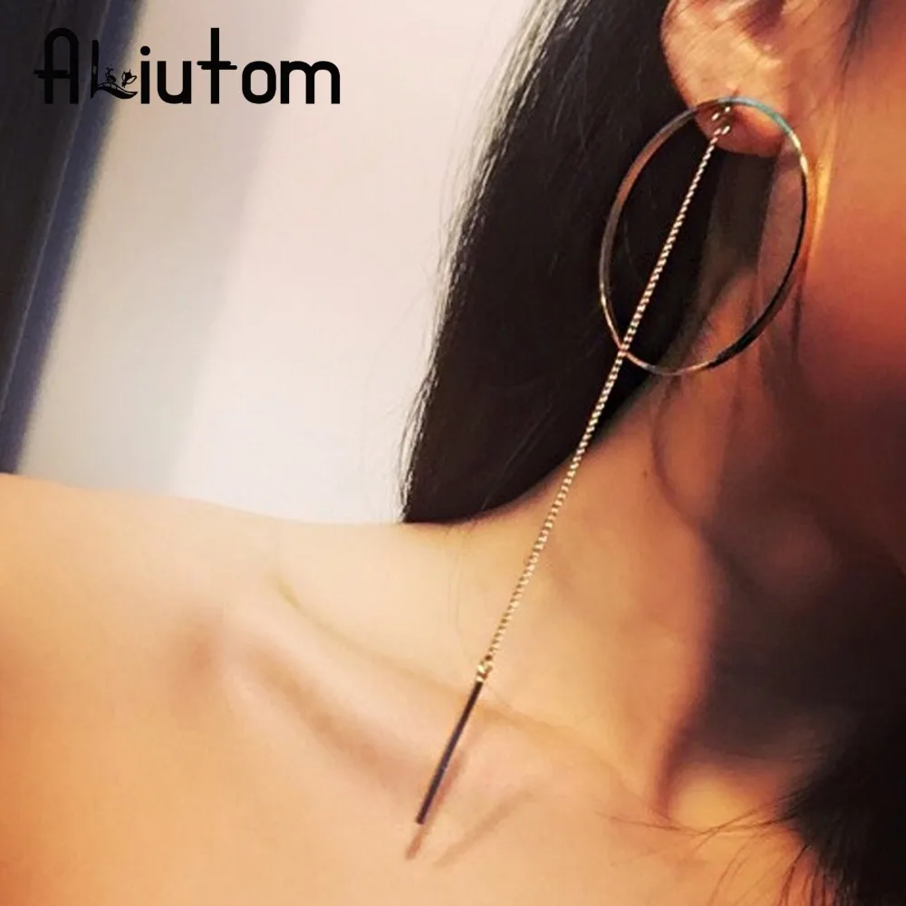 ALIUTOM Punk Unique Big Circles Earrings Charms Long Chain Tassel Drop Dangle Earring For Women Fashion Jewelry Bijoux