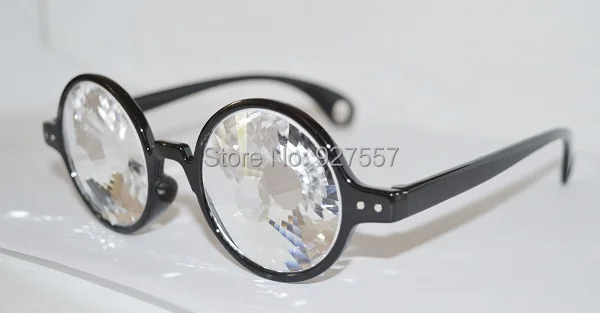 

black frame sprial kaleidoscope glasses clear glass lens