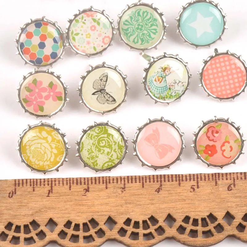 Mixed Pattern Round Metal brads scrapbooking embellishment For DIY Craft Accessories home Decoration 20pcs 15x10.9mm c2579