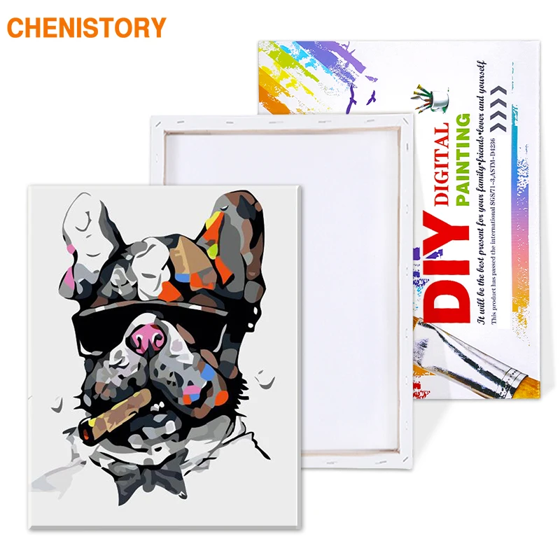 CHENISTORY Framelessสุนัขสัตว์ภาพวาดDIYโดยชุดตัวเลขสีบนผ้าใบภาพวาดการประดิษฐ์ตัวอักษรสำหรับตกแต่งบ้าน 40X50 ซม.ศิลปะ