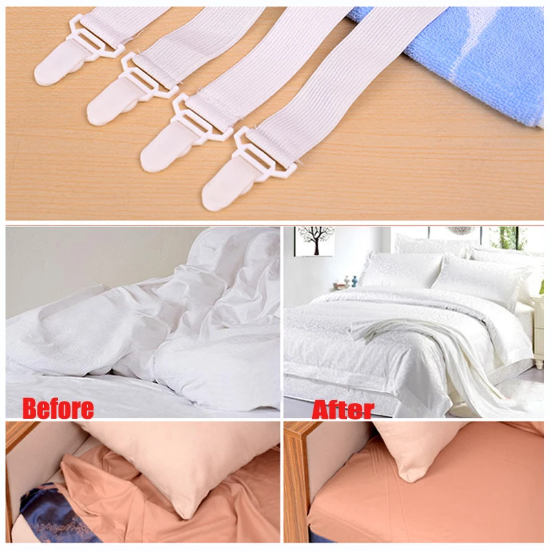 Hot 4Pcs/set White Bed Sheet Mattress Gripper Cover Blankets Grippers Clip Holder Fasteners Elastic Set Bed Sheet Clip Fasteners