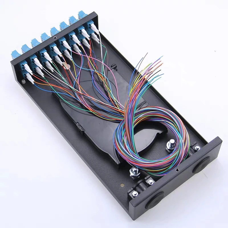 32 nhân FTTX CÁP QUANG FTTH nhà ga Hộp bao gồm LC hình heo & Adapter SPCC 16 cổng LC sợi quang Miếng dán cường lực SM ELINK 1.0mm dày