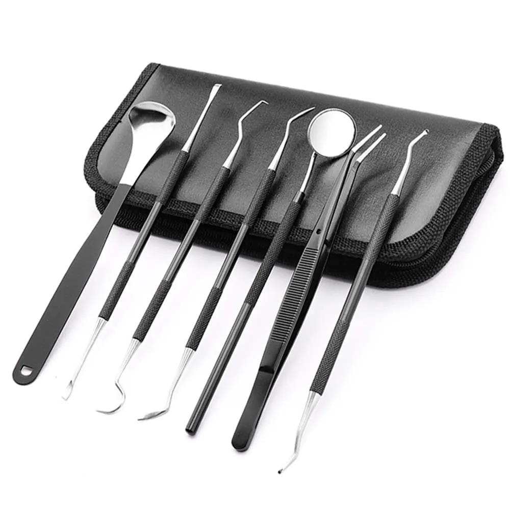 7 Pcs/set Stainless steel tooth oral cleaning tool toothpick scraping tongue tick teeth clear teeth slit mirror Pack Random