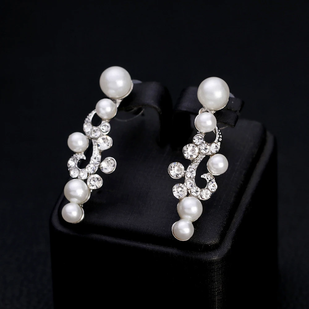 TREAZY Fashion Simulated Pearl Bridal Jewelry Sets Silver Color Crystal Floral Necklace Earrings Sets 2018 Wedding Jewelry Set