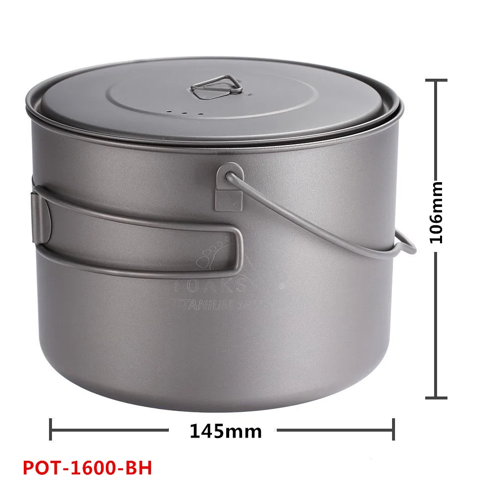 TOAKS Outdoor Ti Camping Hiking Cookware Picnic Hang Pot Ultralight Titanium Pot 1600ml