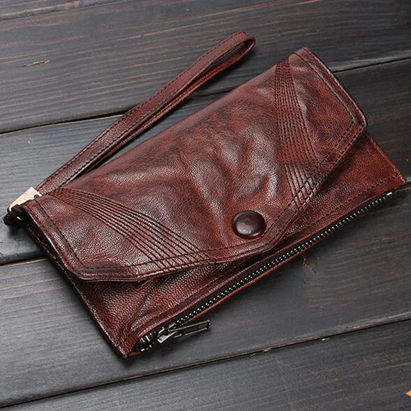 GUMST Top Quality Genuine Leather Long Men Wallet Retro Slim Purse Original Handmade Wallet Cards Holder Clutch Bag Wristlets