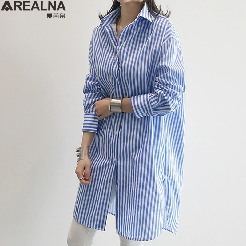 Button Up Women\'s Striped Kimono Shirt Spring Fall Loose Bule Long Blouse Women Casual Long Sleeve Cardigan Top Blusas Y Camisas