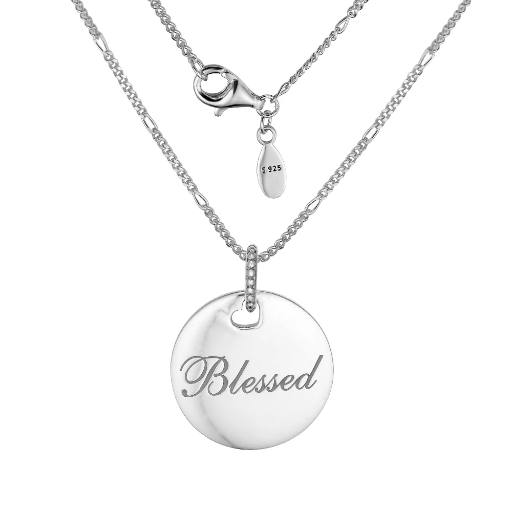 

CKK 925 Sterling Silver Blessed Disc Pendant and Necklace Chain, Gray Enamel For Women Original Jewelry Making