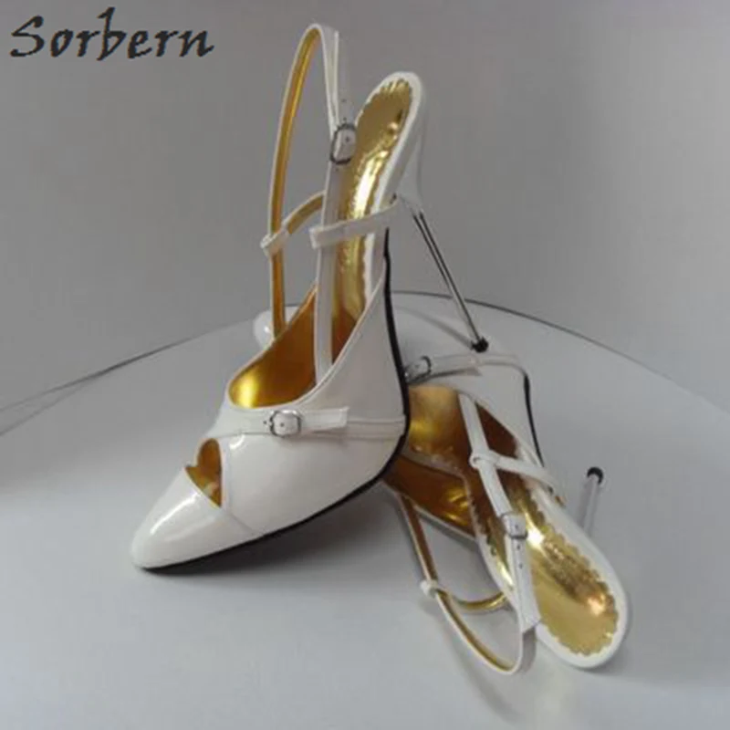 Sorbern Size 33-52 Women Slingbacks Shoes Pointed Toe Stilettos Metal Heels 14Cm Silver Heel Prom Shoes Size 33 Womans Shoes