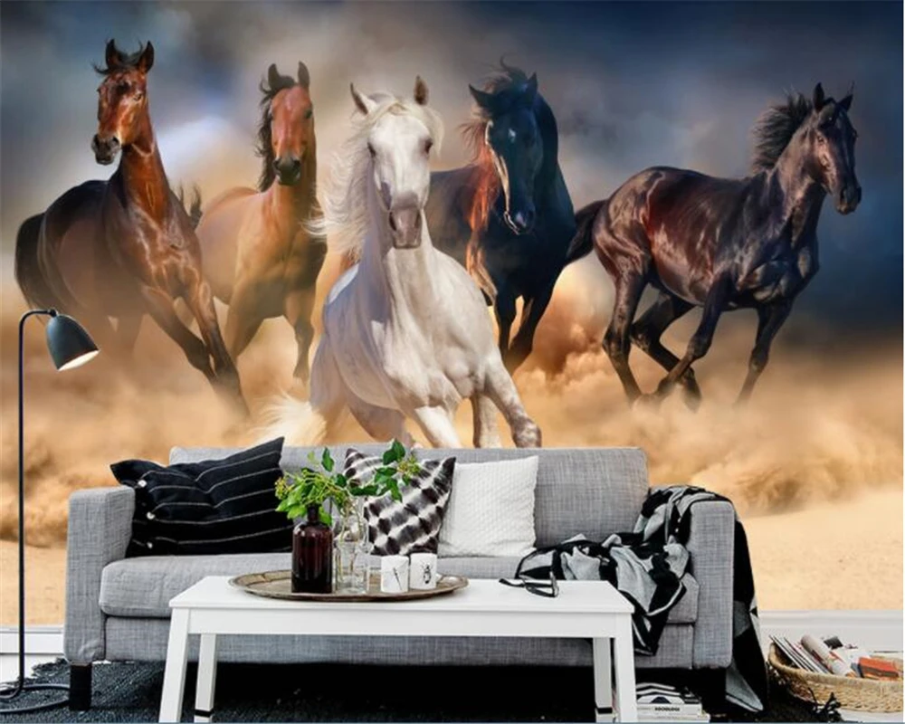 beibehang wallpaper papel de parede Five Galloping Horse TV background living room sofa background wall hudas beauty