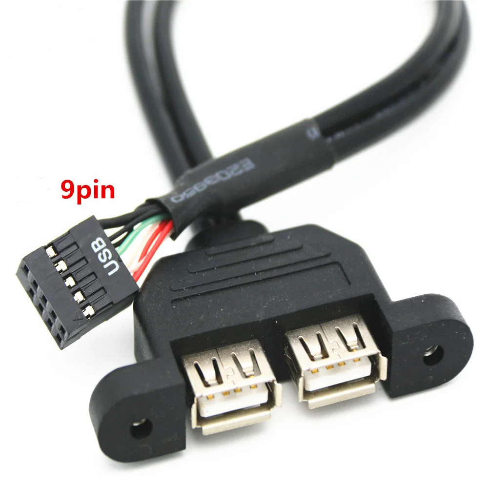 

10pcs 30CM Motherboard Internal 9Pin 9P to double 2 Port USB 2.0 A Female Panel Mount DATA Cable 5pcs