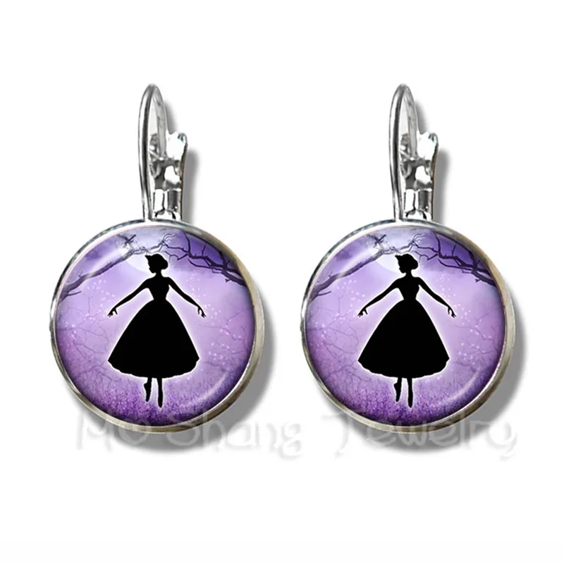 Ballerina Silhouette 16mm Glass Dome Earrings Dancing Ballerina Silver Plated Stud Earrings For Women Beatiful Jewelry Gift