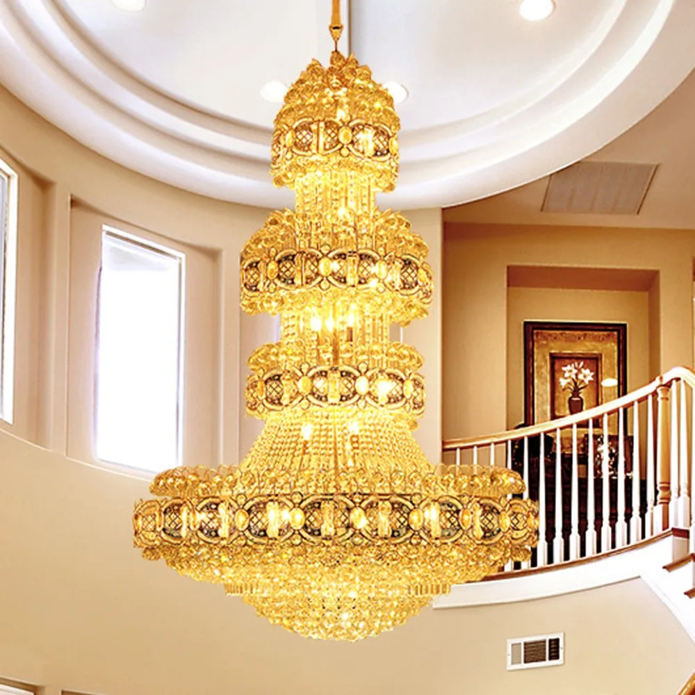 Gold Crystal Chandelier Lighting Fixture Modern Crystal Chandeliers LED Light Droplights Clubs Hotel Hall Lobby Hanging Lamp