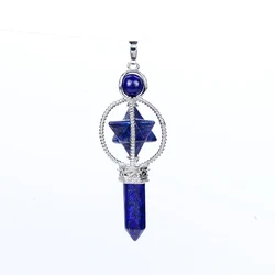 New Fashion Small Natural Stone Lapis Lazuli Amethysts Pink White Crystal Merkaba Pencil Dowsing Pendulum Reiki Healing Pendant
