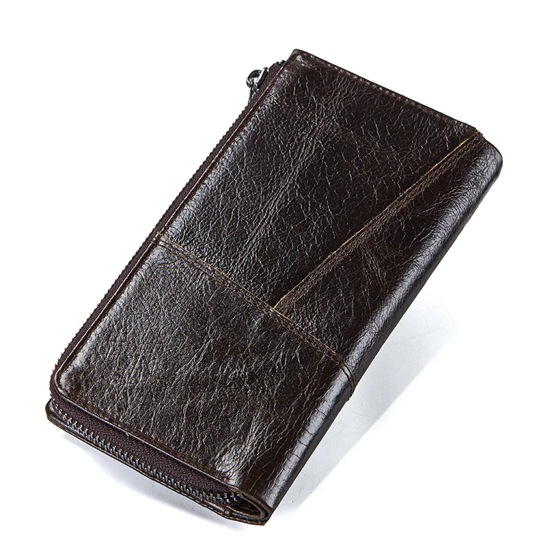 CONTACT\'S Genuine Leather Men Wallets High Quality Long Clutch Wallet Card Holder Coin Purses Phone Pockets Money Clip Men\'s Bag