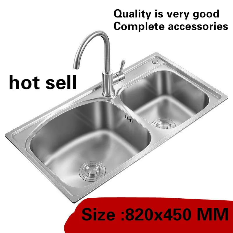 

Free shipping Kitchen double groove sink standard 304 stainless steel standard do the dishes 82x45 CM