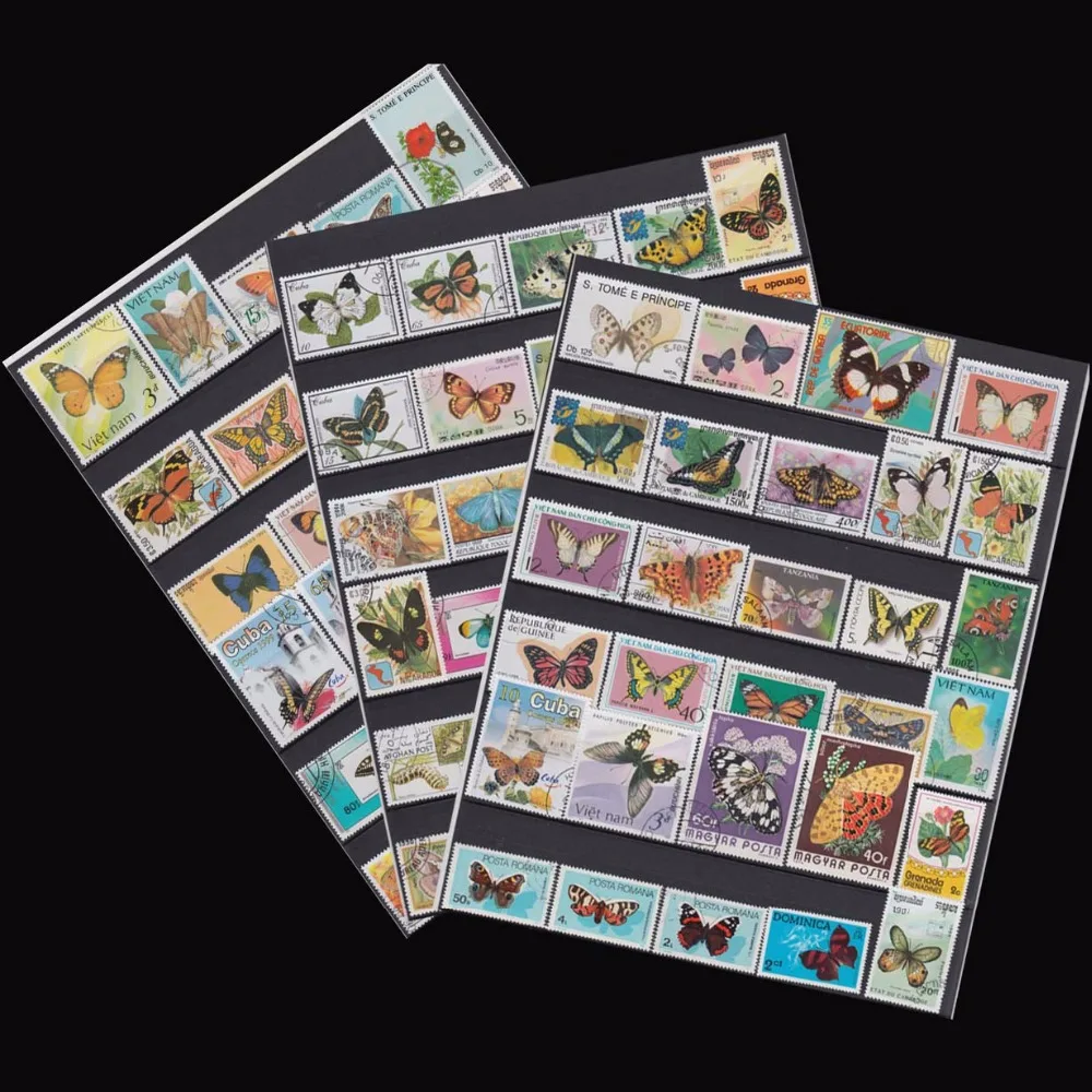 Lot 50 Pcs Butterflies and Moths Original Stamps with Postage Mark Good Condition No Repeat Stamp