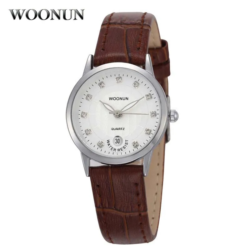 WOONUN Womens Watch Luxury Brand Genuine Leather Quartz Wrist Watches For Women Ultra Thin Watches With Crystal Hodinky