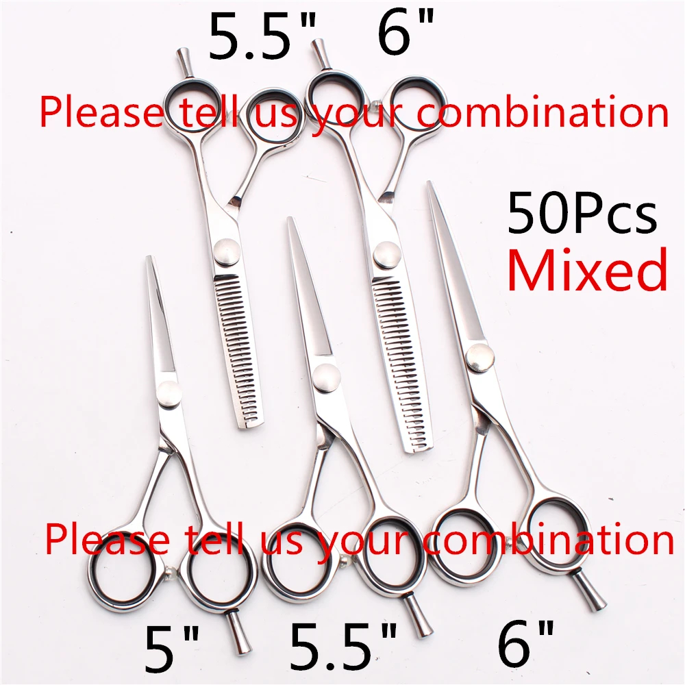 

50Pcs 5" 5.5" 6" Customized Brand Barber Hairdressing Scissors Cutting Scissors Thinning Shears Human hair Scissors Razor Blade