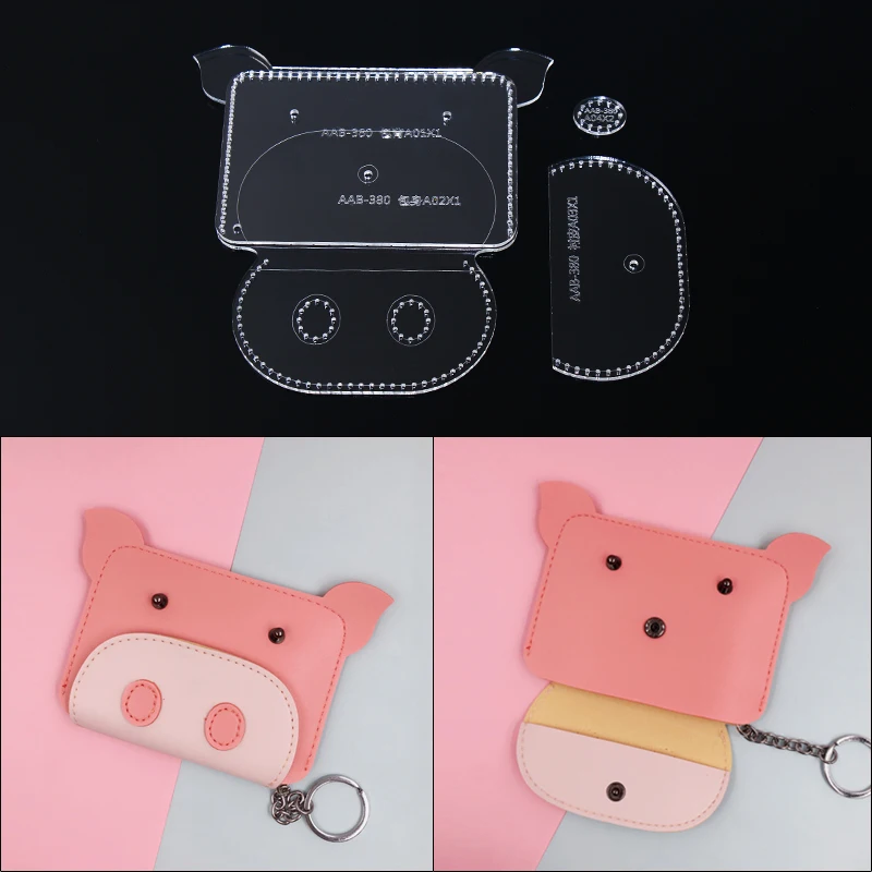 Motif de dessin animé acrylique pour couture artisanale, mini portefeuille, motif en cuir, mode de couture, bricolage, 12x8.5x0.5cm, 1 ensemble