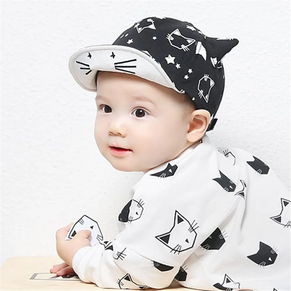 new Baby Baseball Cap Cute Print Cat Sun Hat With Ears For Boy Girl Summer Style Children Kid Cap