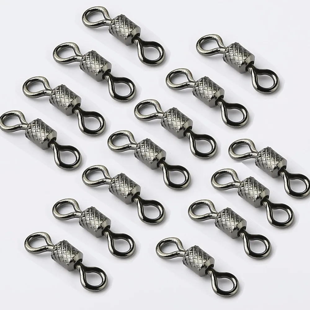 50pcs 1Box Fishing Swivels Ball Bearing Swivel With Safety Snap Solid Rings Rolling Swivel Carp Fishing Accessories