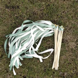 50/20/10pcs/lot white and green Wedding Ribbon Wands stick with Bells for wedding party