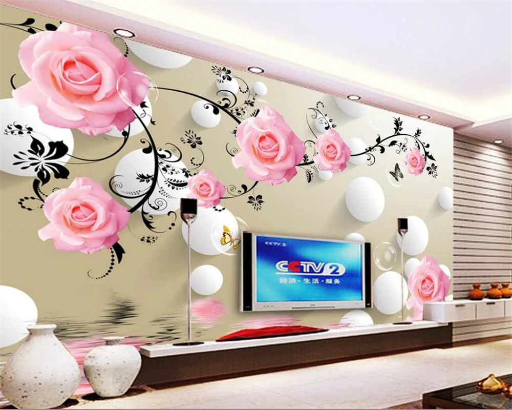 

Beibehang wallpaper Roses reflections 3D circles TV backgrounds walls living rooms bedrooms wallpaper walls 3 D murals photo