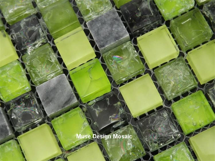 New Pastoral Fresh Color Green Glass Grey Stone Mosaic Wall tile for kitchen backsplash Shower Fireplace DIY wall sticker